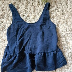 Mango Navy Ruffle Hem Tank Top